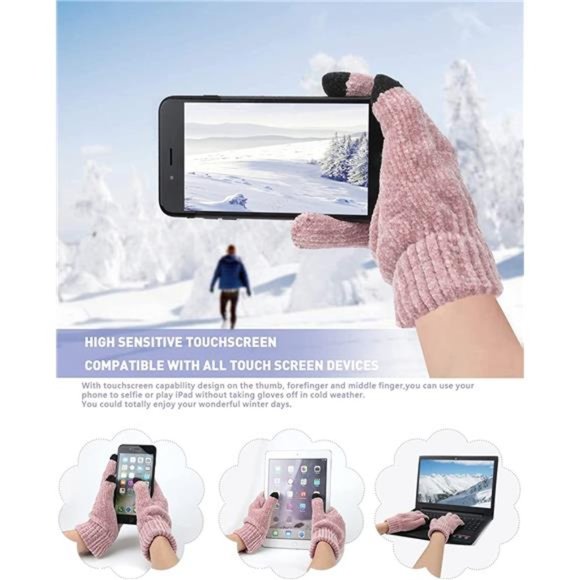 Womens Winter Knit Warm Hat Beanie+Long Scarf+Touch Screen Gloves Set - Picture 2 of 6